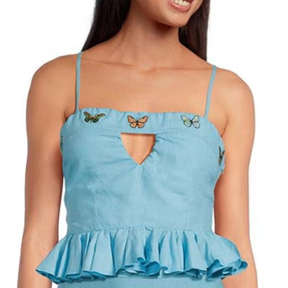 Fanm Mon Marion Front Keyhole Embroidered Strapless Peplum Top Size L